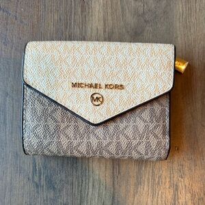 Michael Kors Cream and Brown Women's Small Wallet